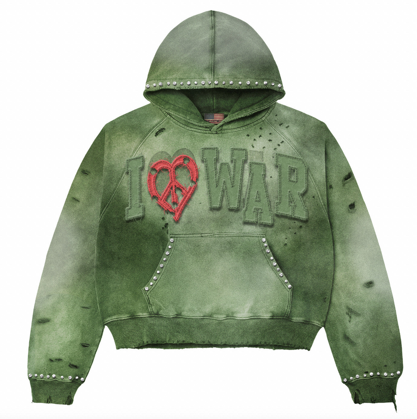 I Heart WAR  HOODIE Olive Green washed