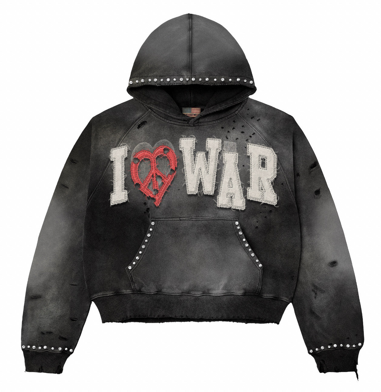 I Heart WAR  HOODIE Faded Black washed